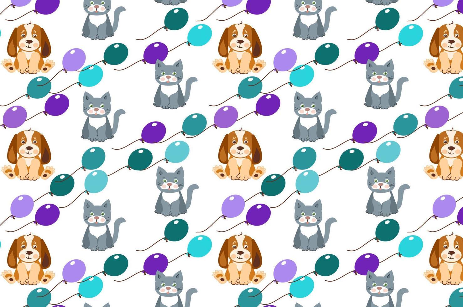 Dog and cat seamless pattern.  Cartoon vector illustration