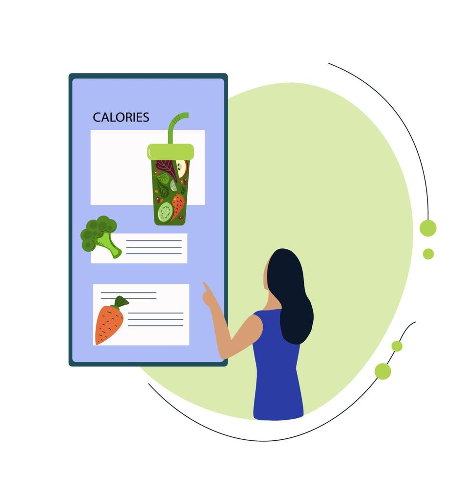 mujer eligiendo entre el concepto de alimentos saludables y no saludables. Comparación de comida rápida vs menú equilibrado, ilustración vectorial plana. vector