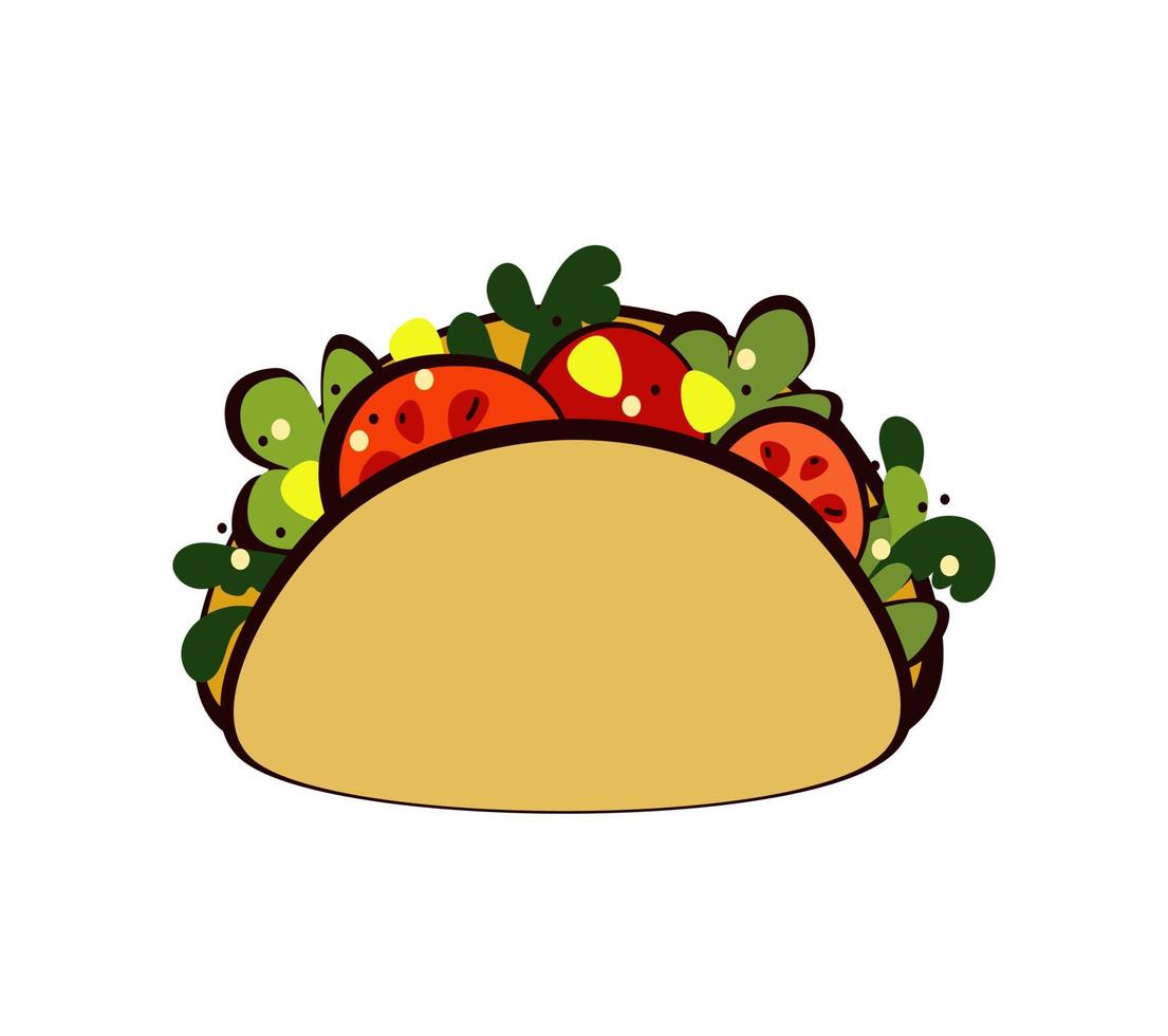 tacos de verduras, comida tradicional mexicana, ilustración de vector de estilo de boceto de garabato sobre fondo blanco