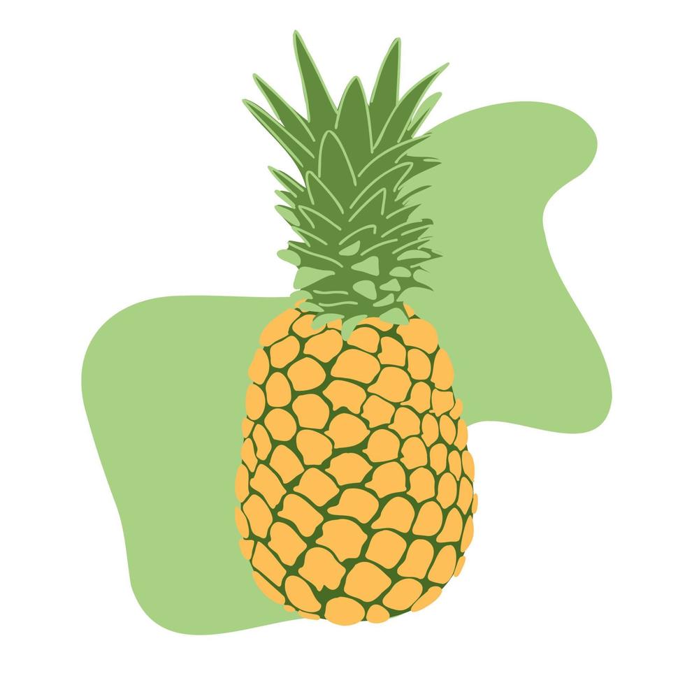 piña con icono de hoja sobre fondo de punto verde abstracto. fruta tropical simple dibujada a mano. verano exótico vitamina comida saludable ananas. Ilustración de vector de concepto plano abstracto