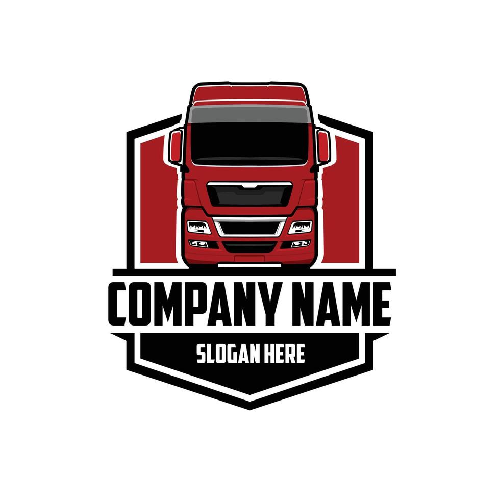 vector de plantilla de logotipo de emblema de vista frontal de camión premium aislado sobre fondo blanco
