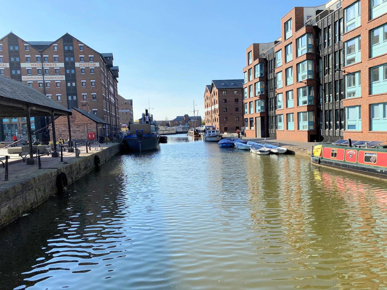 Gloucester in the UK in April 2021. A view of Gloucester Docks in the evening sun photo