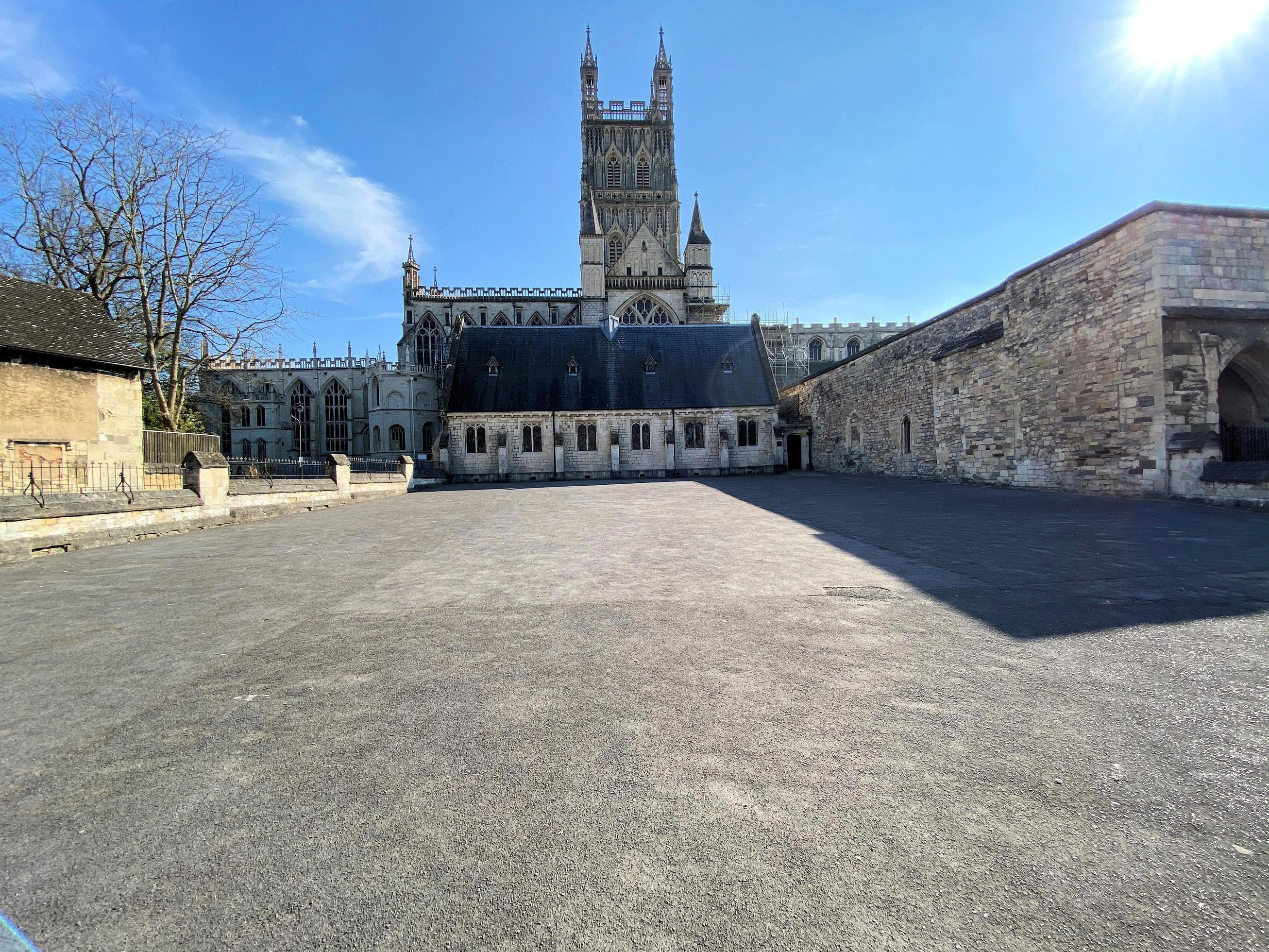 Gloucester in the UK in April 2021.A view of Gloucester Cathedral