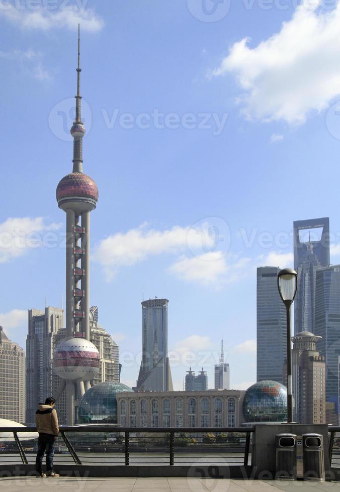 The famous skyline of Shanghai, China, on a sunny day photo