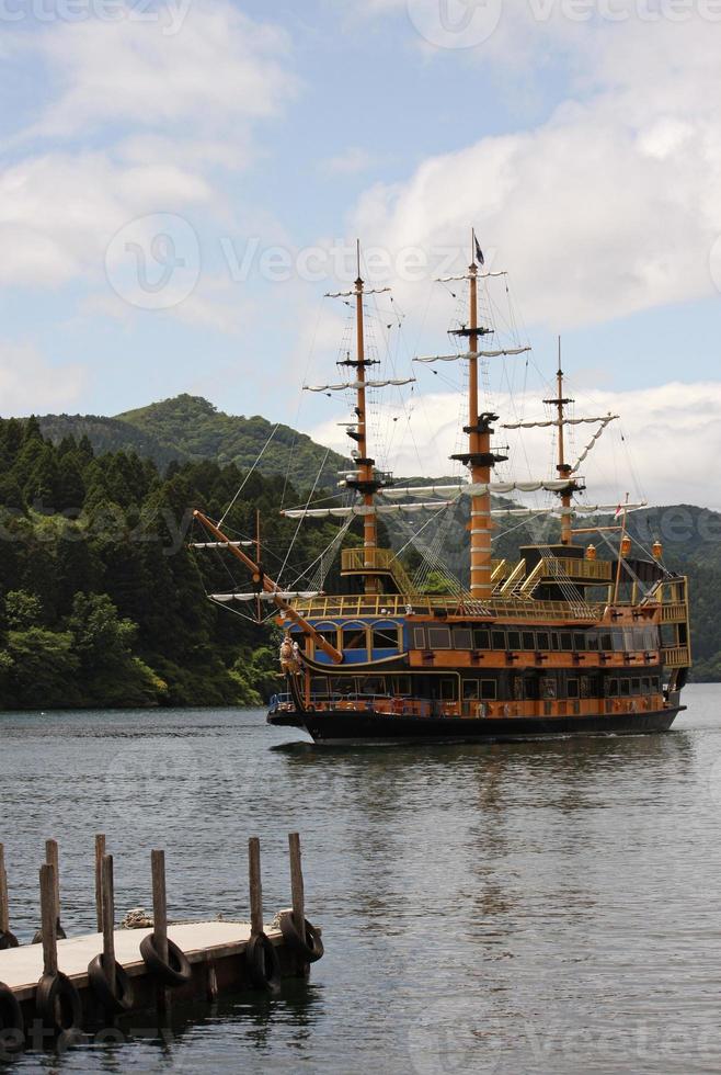 Sailing ship on lake Ashinoko in Hakone, Japan photo