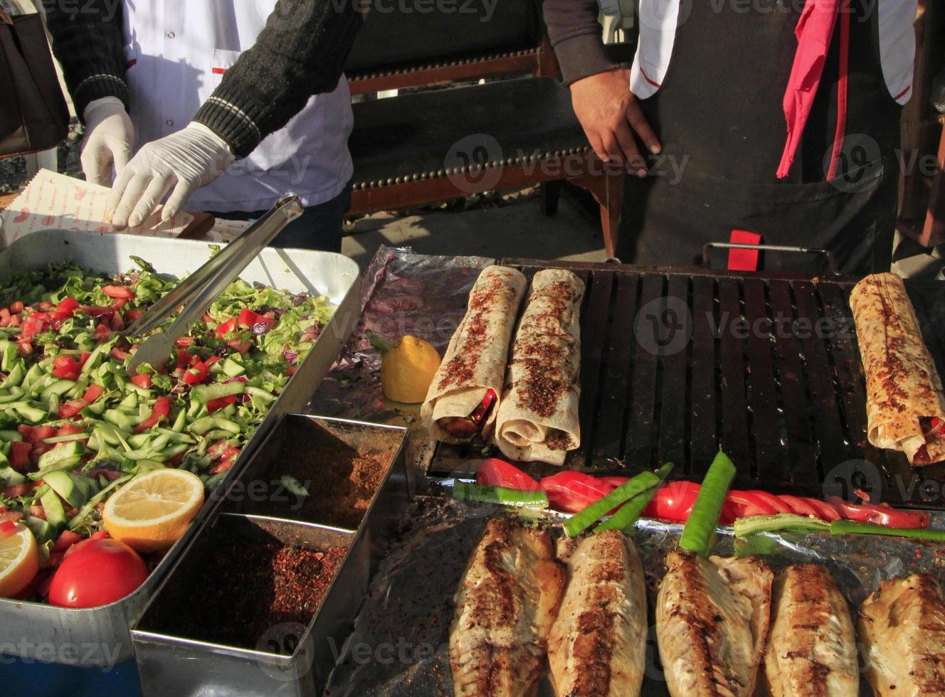 Delicious fish kebab from a street vendor in Istanbul, Turkey photo