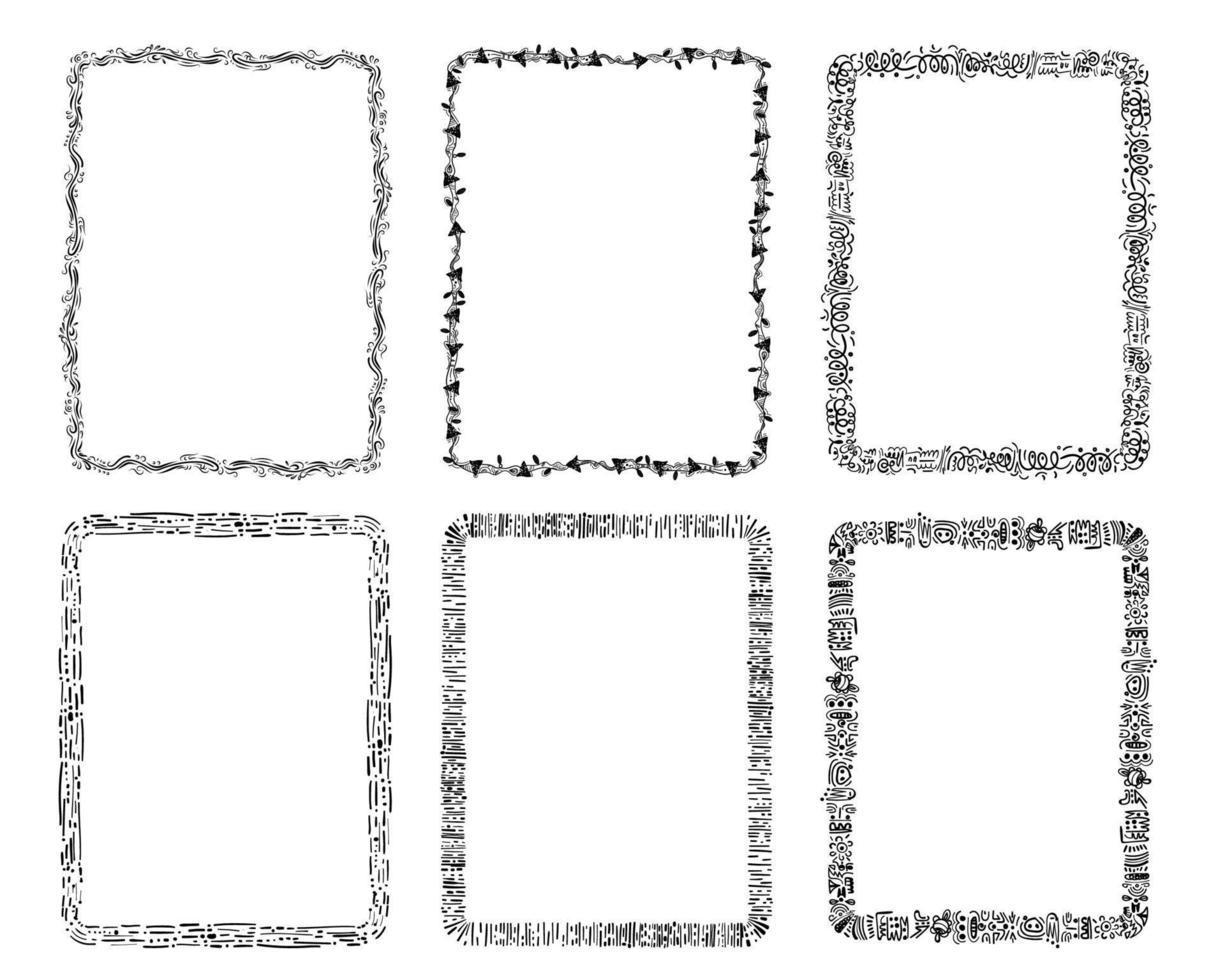 línea a mano alzada, imágenes prediseñadas de bordes de garabatos. vector