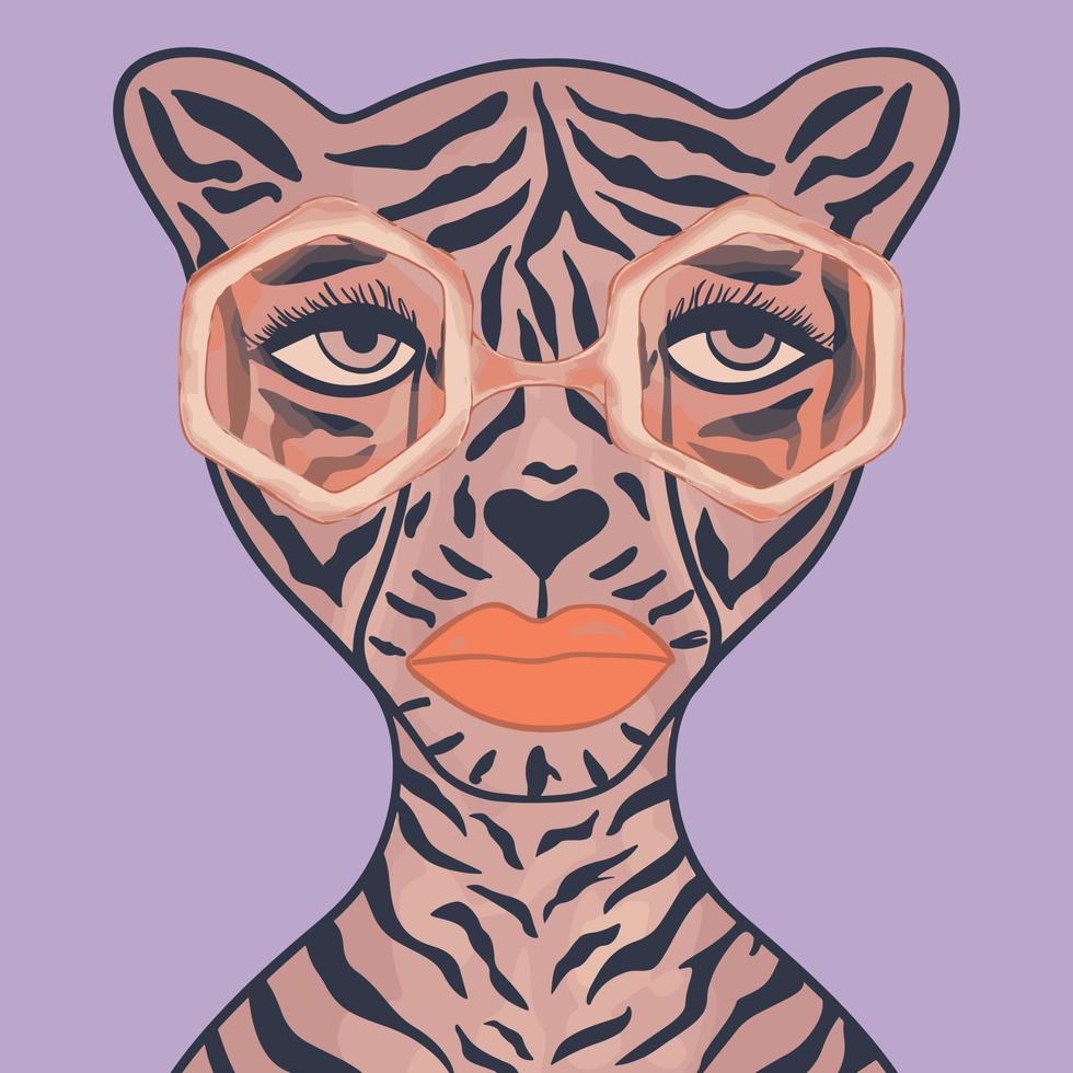 Tiger Face Girl Glamour Women Modern Art vector