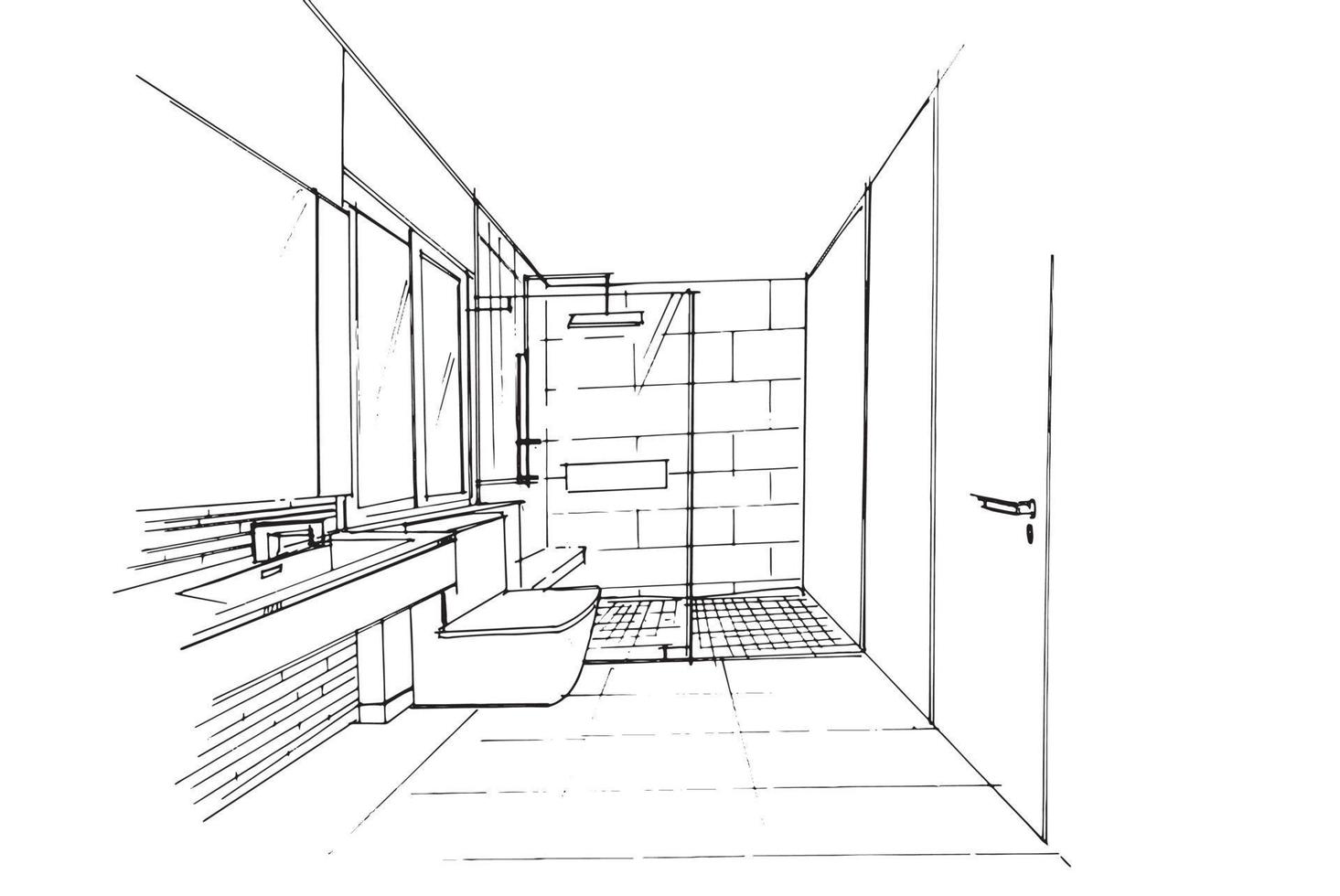 dibujo lineal baño pequeño. diseño moderno, vector, ilustración 2d vector