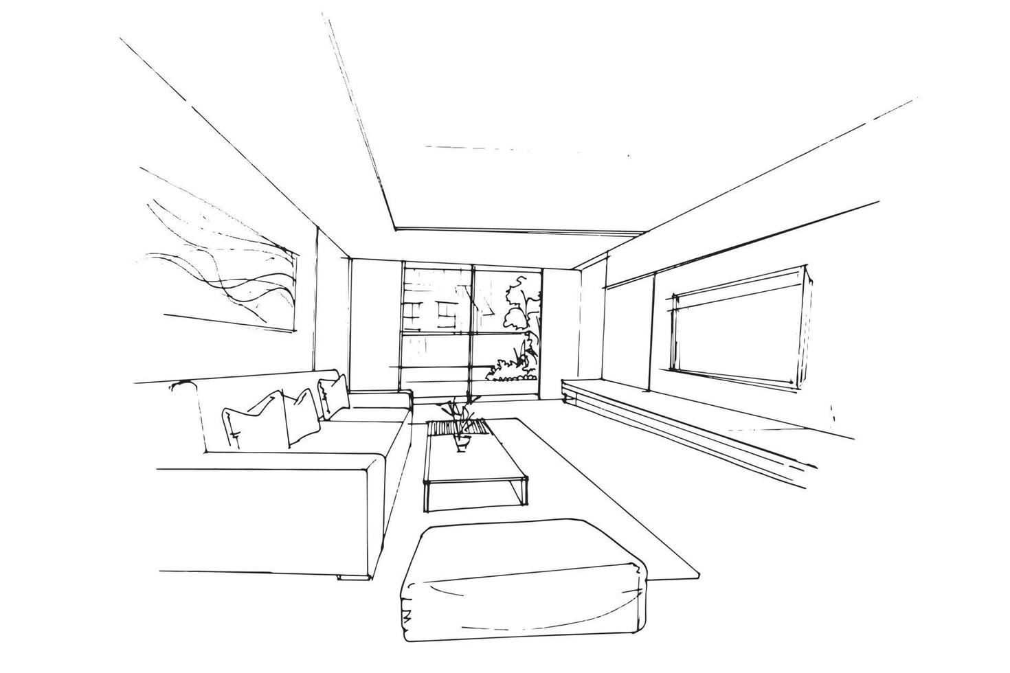 living room sketch drawing,Modern design,vector,2d illustration vector