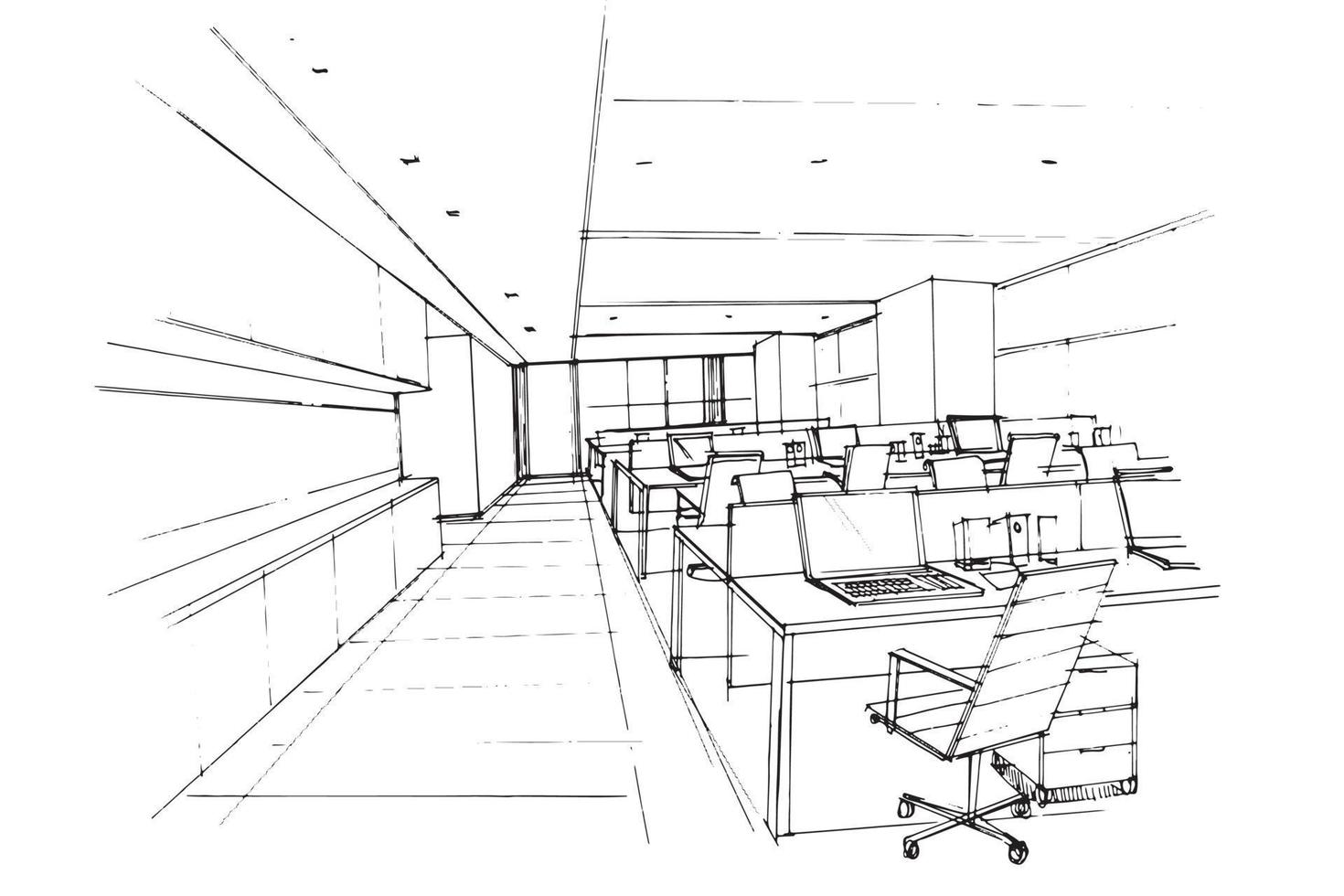 office work area sketch drawing,Modern design,vector,2d illustration vector