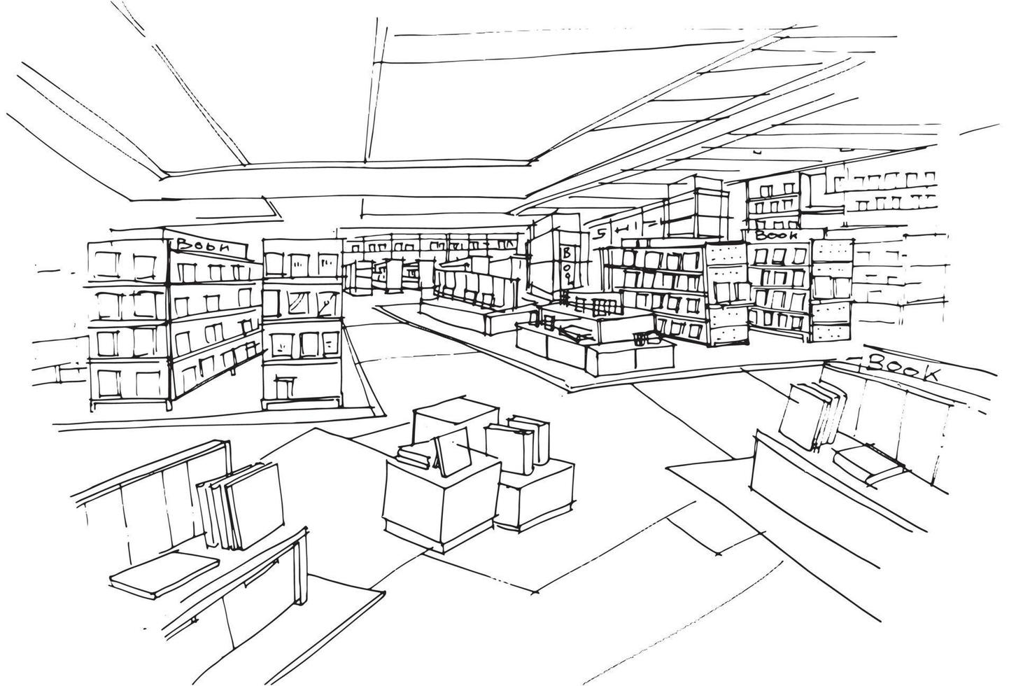 book and stationery store sketch drawing,Modern design,vector,2d illustration vector