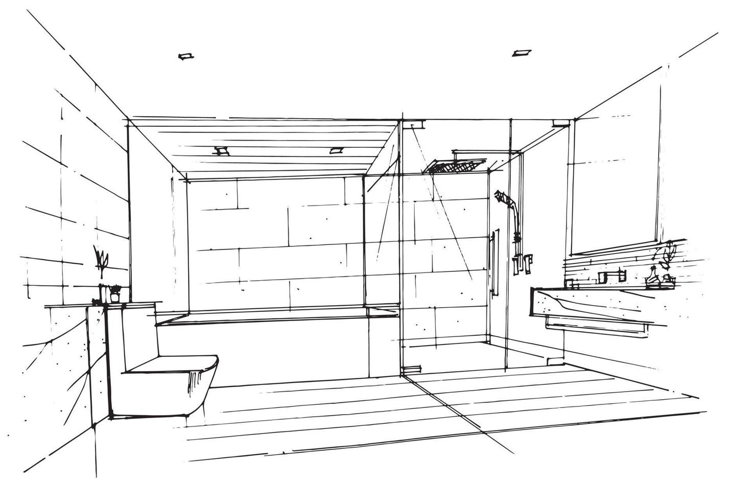 baño de dibujo de croquis, diseño moderno, vector, ilustración 2d vector