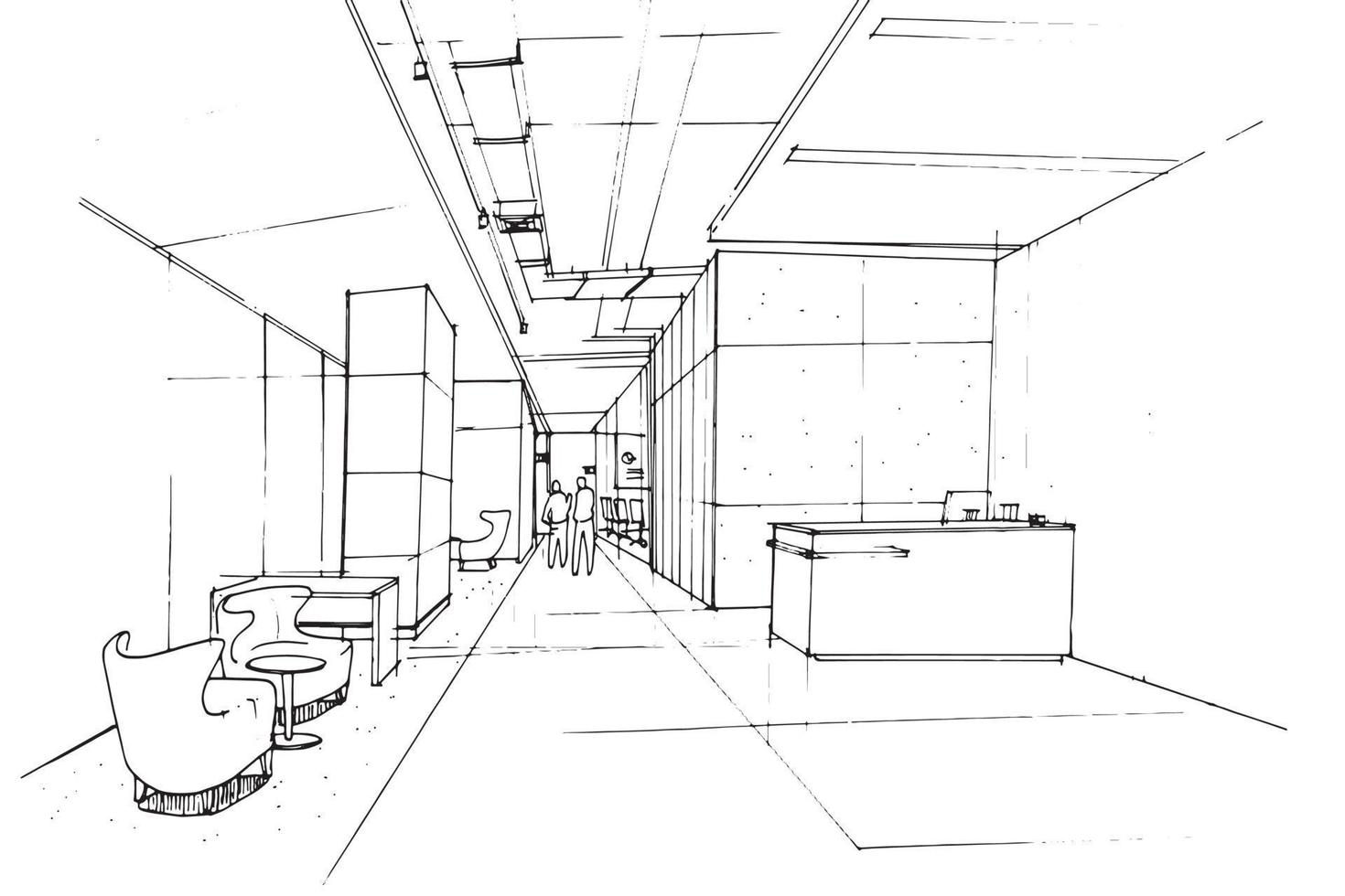 lobby office area sketch drawing,office reception area,Modern design