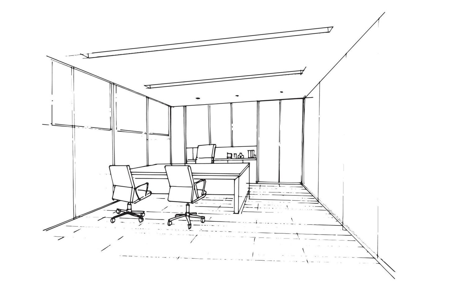 Sketch drawing of a manager's room in an office space,Modern design,vector,2d illustration vector