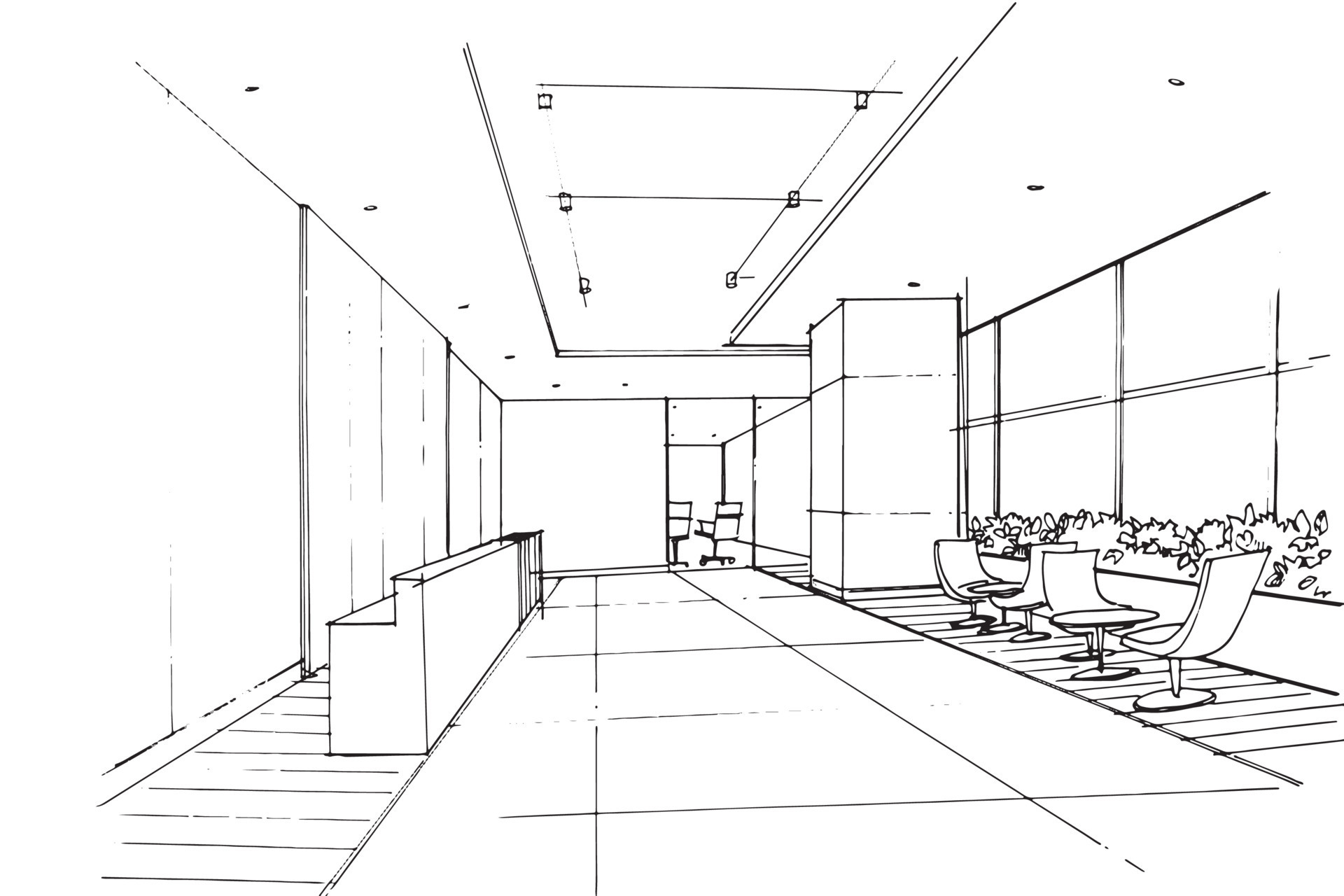 Hand drawing modern ceo office with computer and panoramic city view  workplace and company concept  CanStock