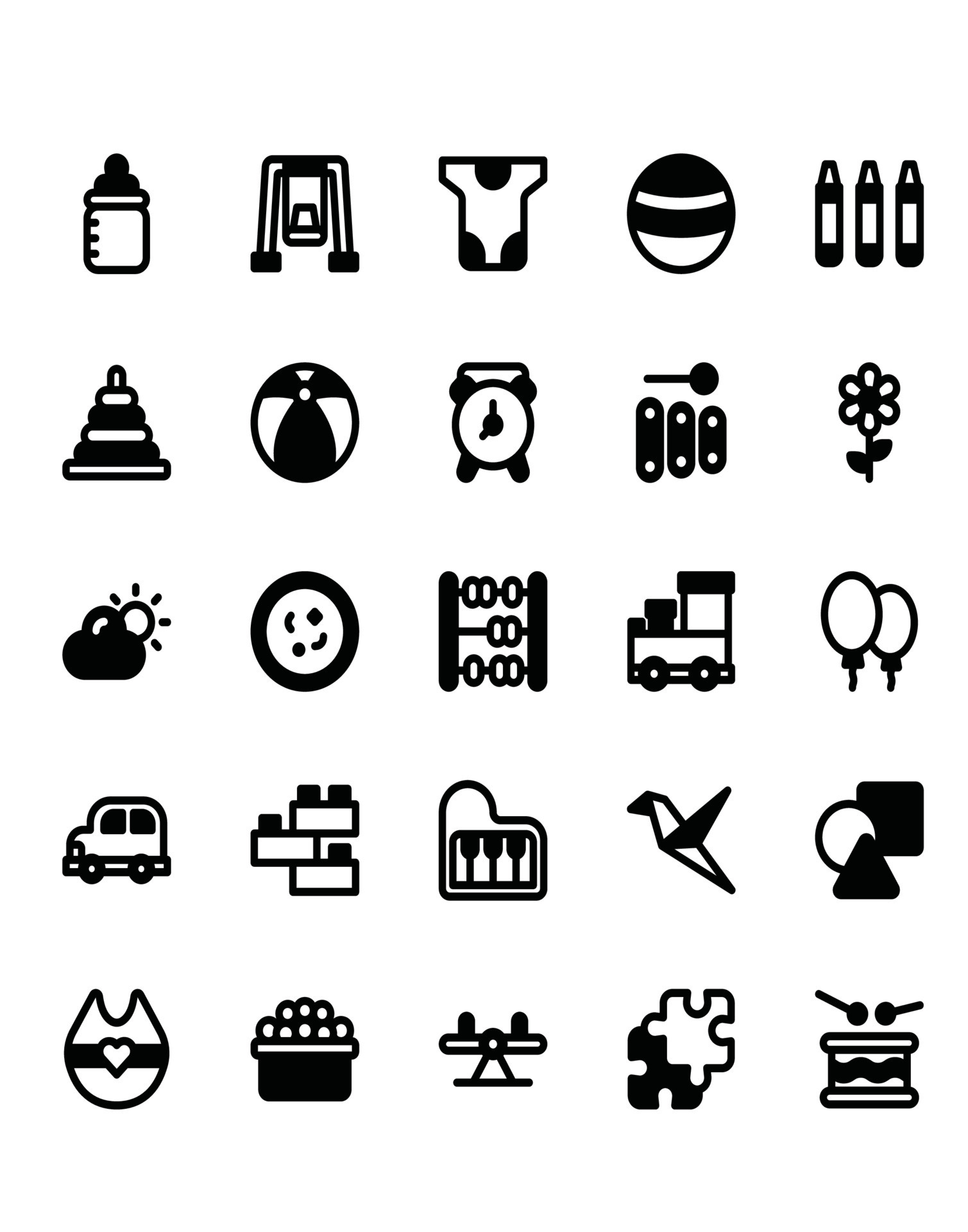 Kindergarten Icon Set 30 isolated on white background 8452735 Vector
