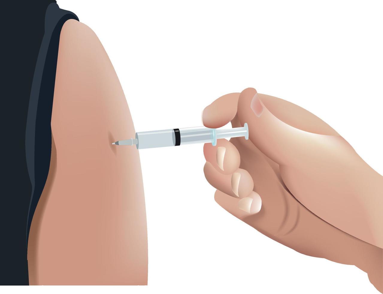 Doctor injects a vaccine into a patient's arm. White background. vector