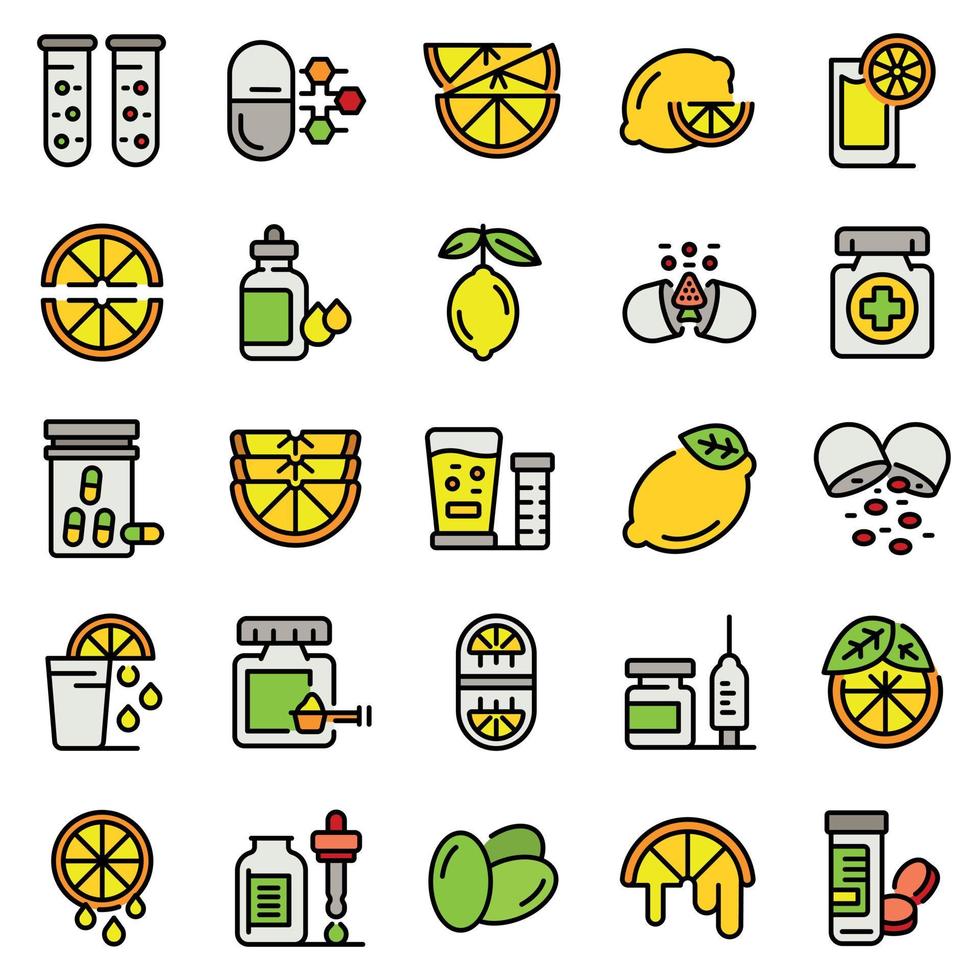 iconos de vitamina c establecer vector plano