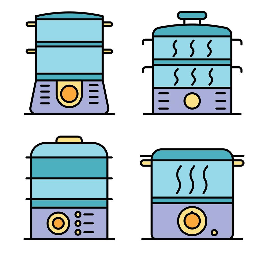 Steamer icons set line color vector