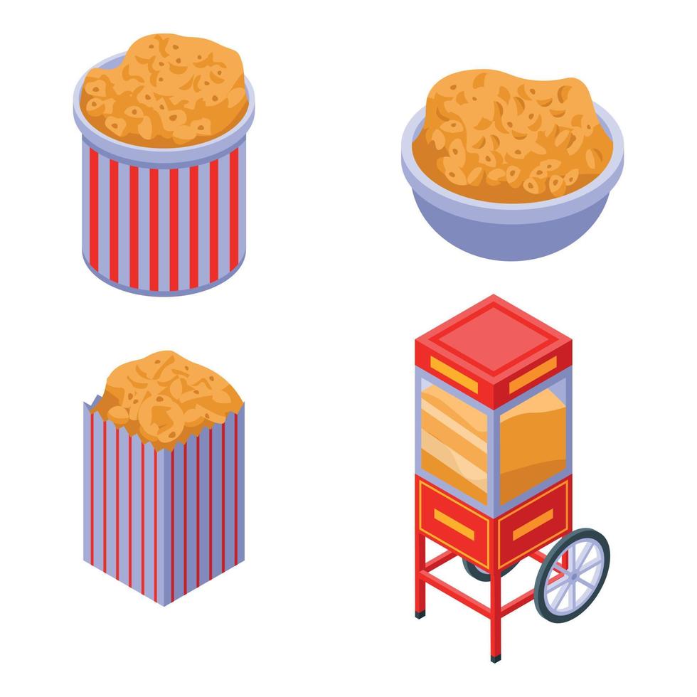 Popcorn icons set, isometric style vector