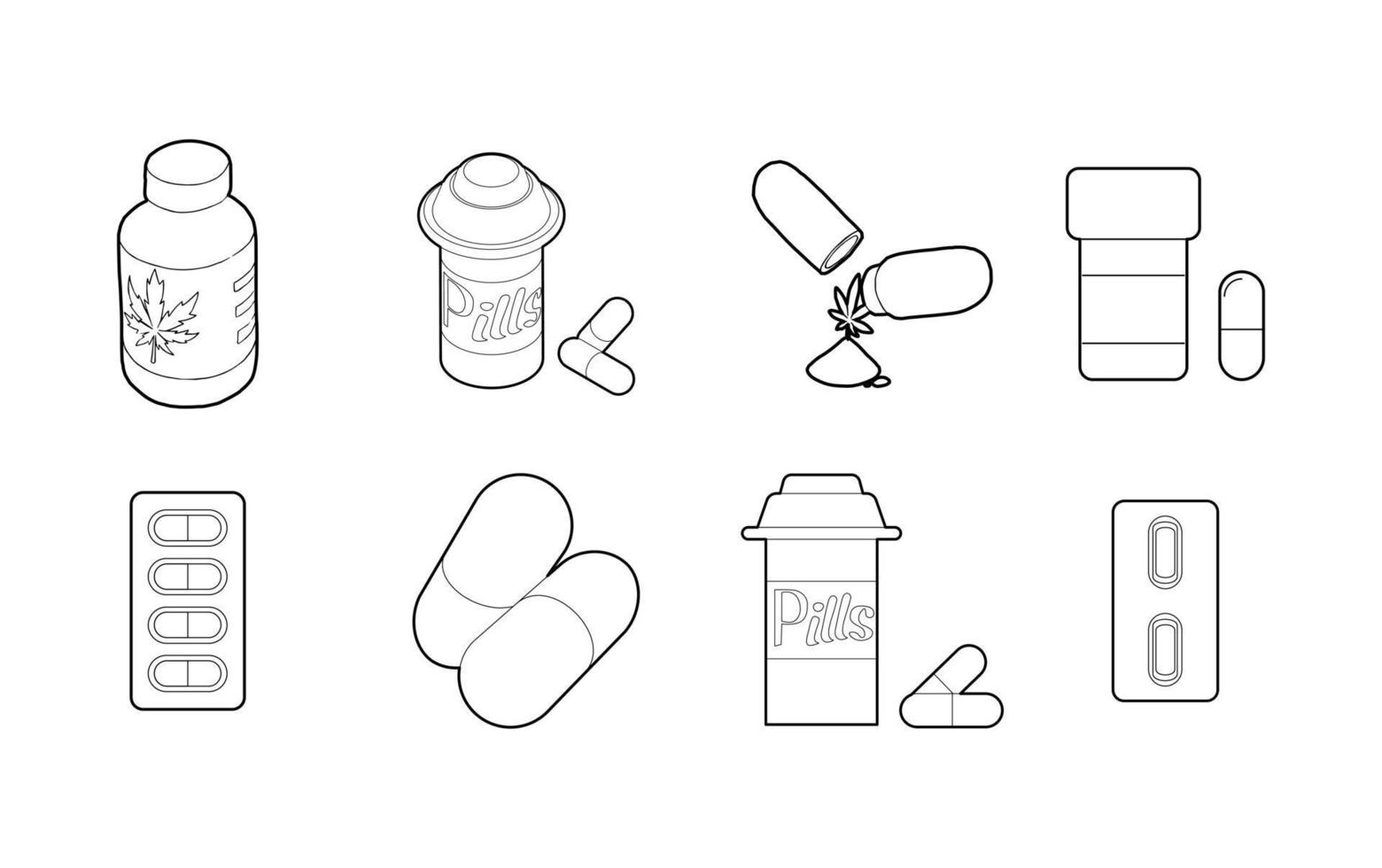 Capsule icon set, outline style vector