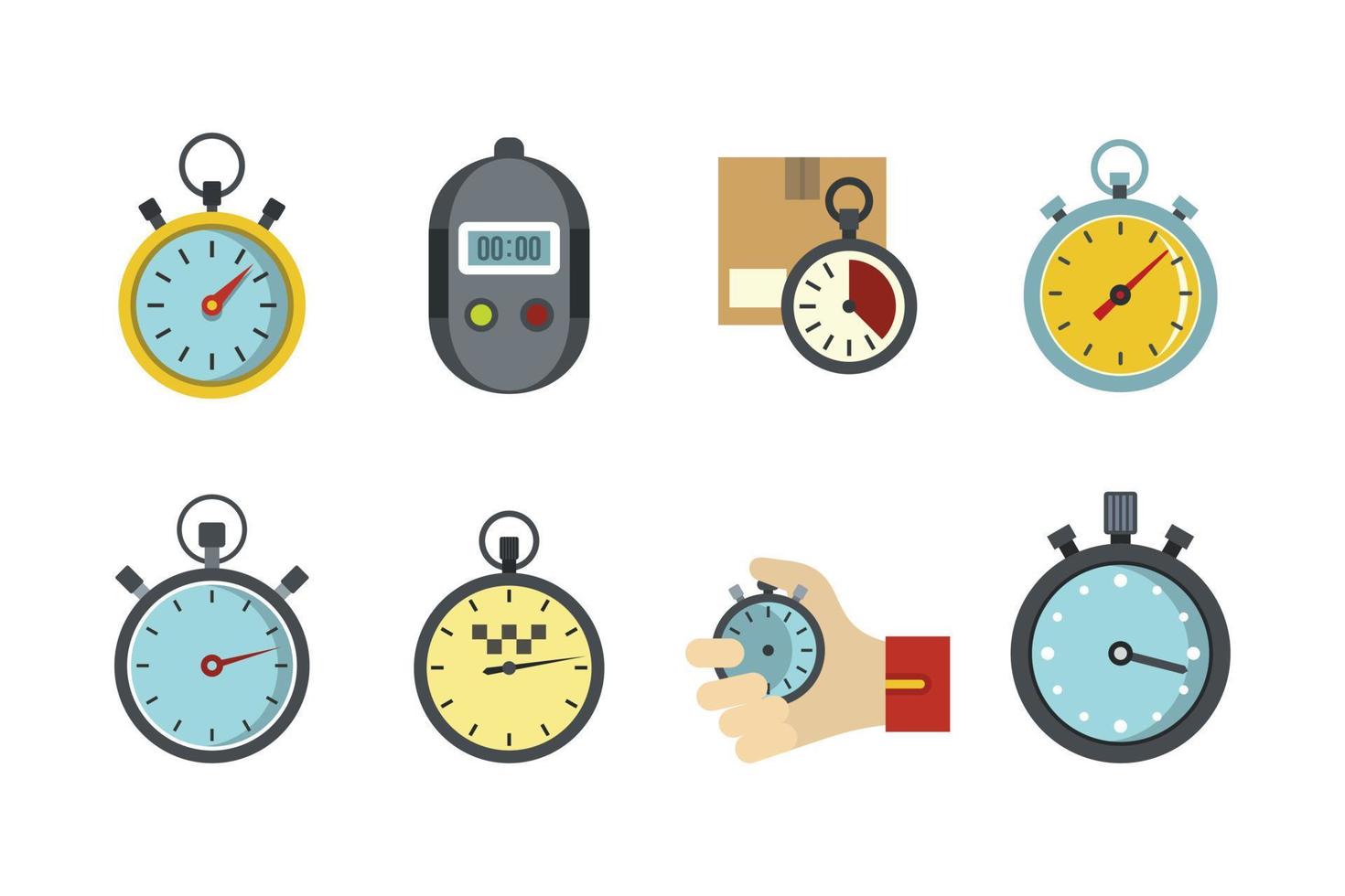 Stopwatch icon set, flat style vector