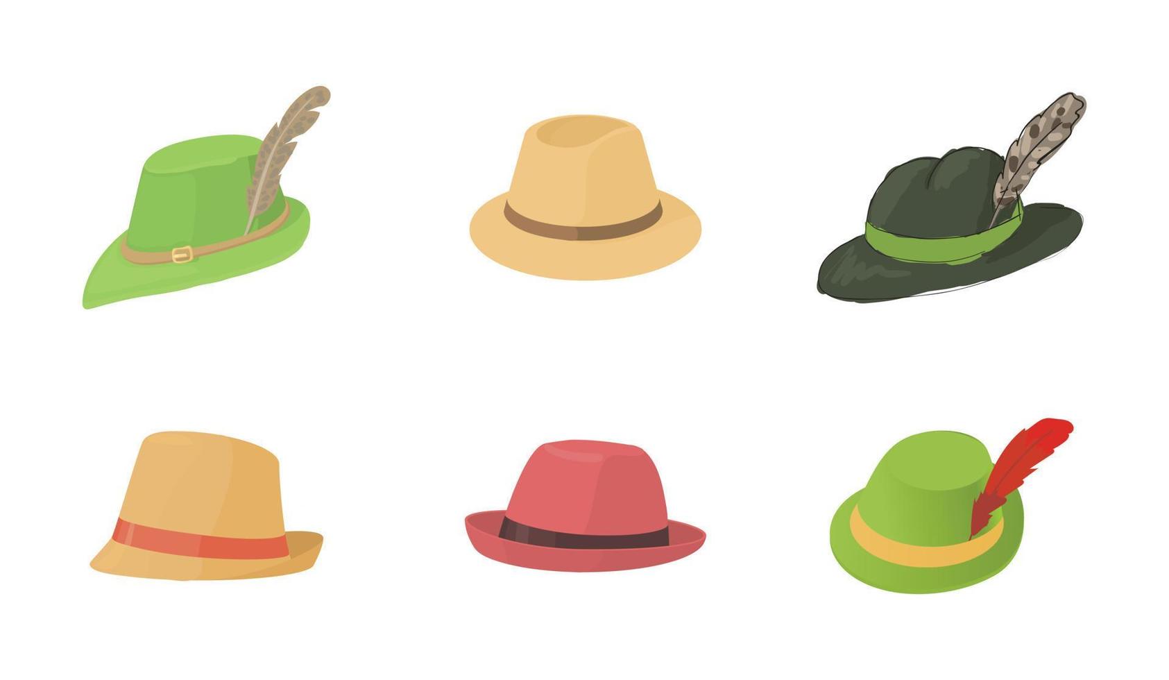 Panama hat icon set, cartoon style vector