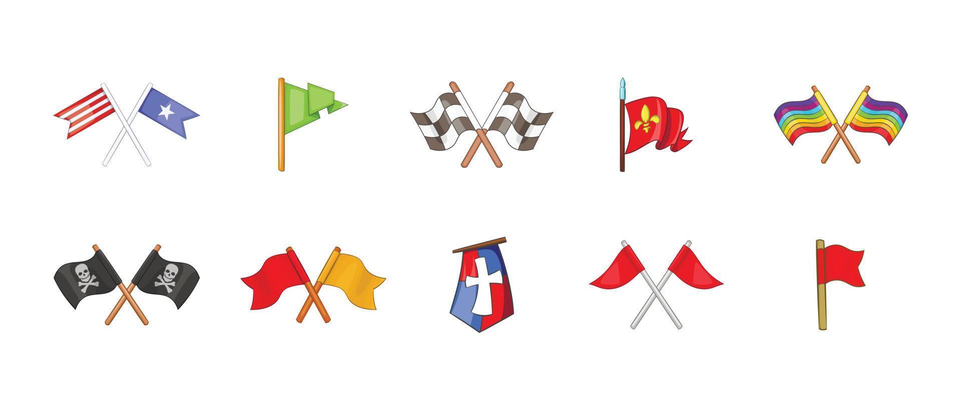 Flag icon set, cartoon style vector