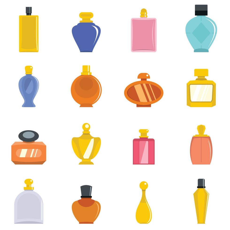 Perfume bottles icons set vector flat