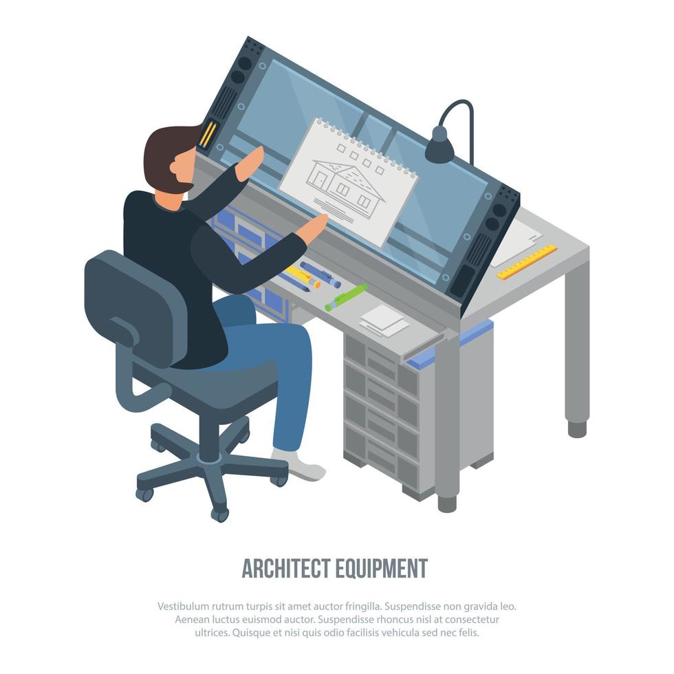 Architect equipment concept background, isometric style vector