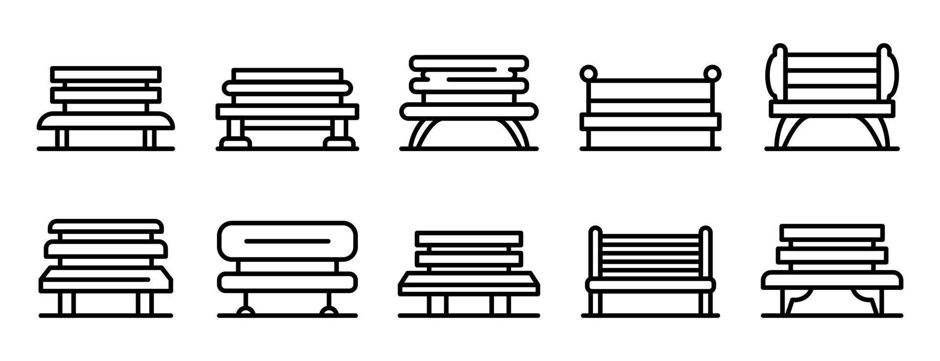 conjunto de iconos de banco de parque, estilo de esquema vector
