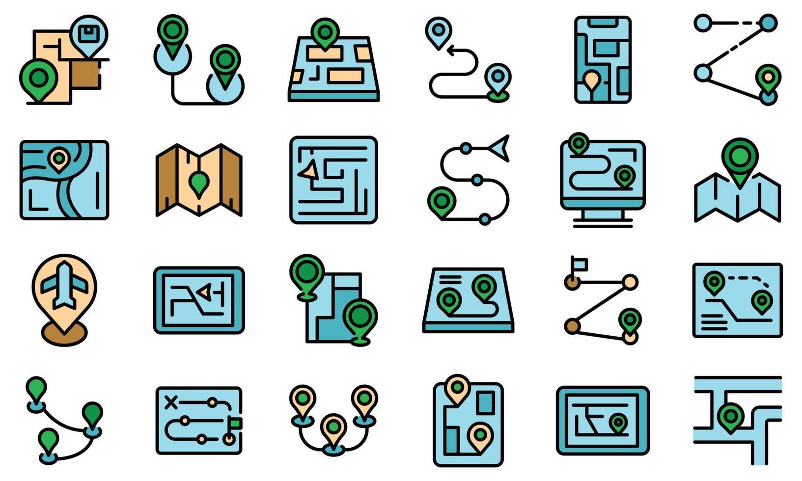 Itinerary icons set vector flat