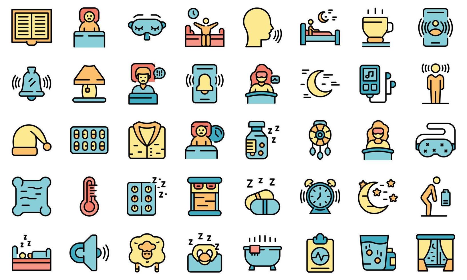 Los iconos de problemas de sueño establecen el vector de color de línea