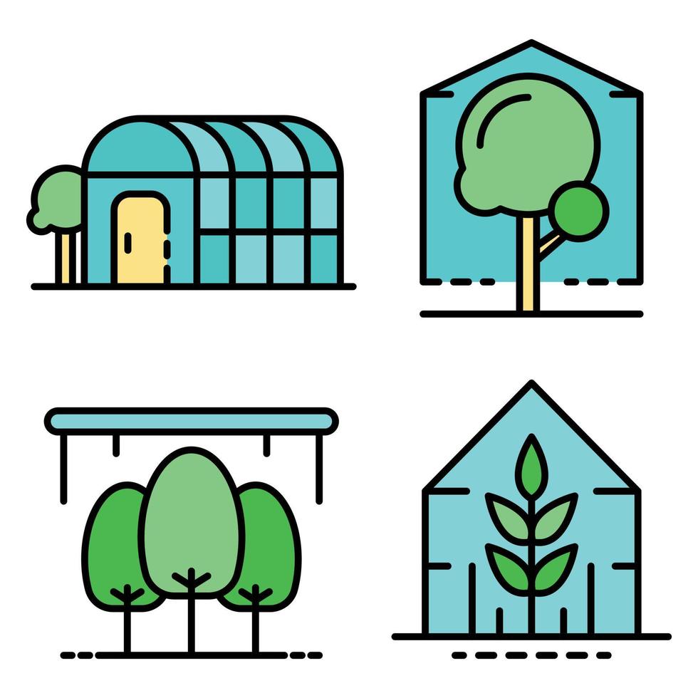 Greenhouse icons set line color vector