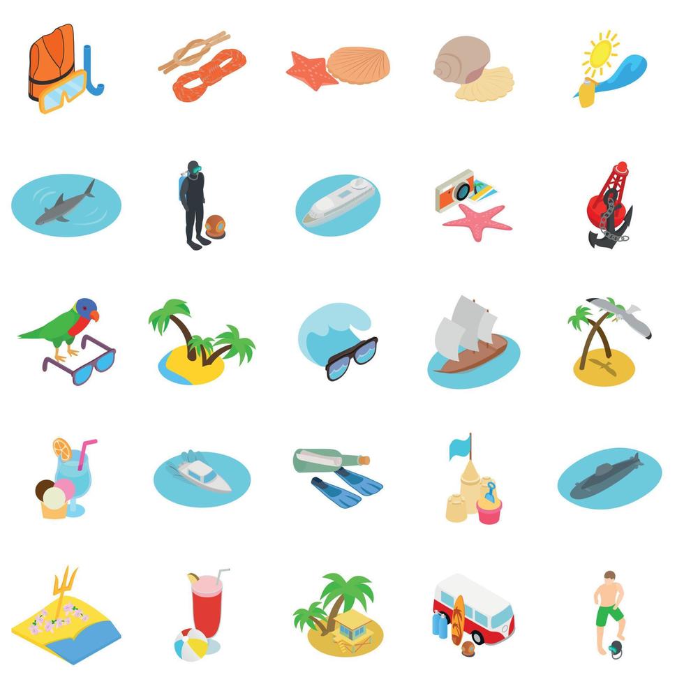 Tourist diving icons set, isometric style vector