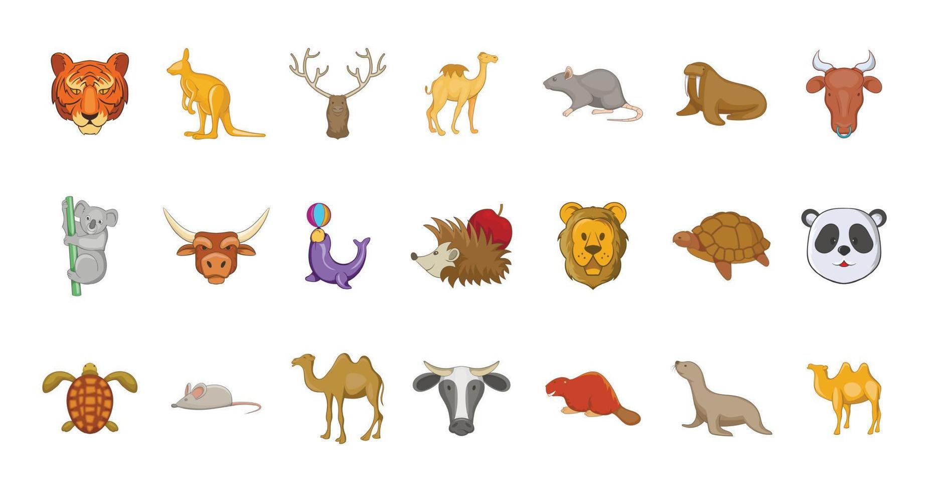 Animals icon set, cartoon style vector
