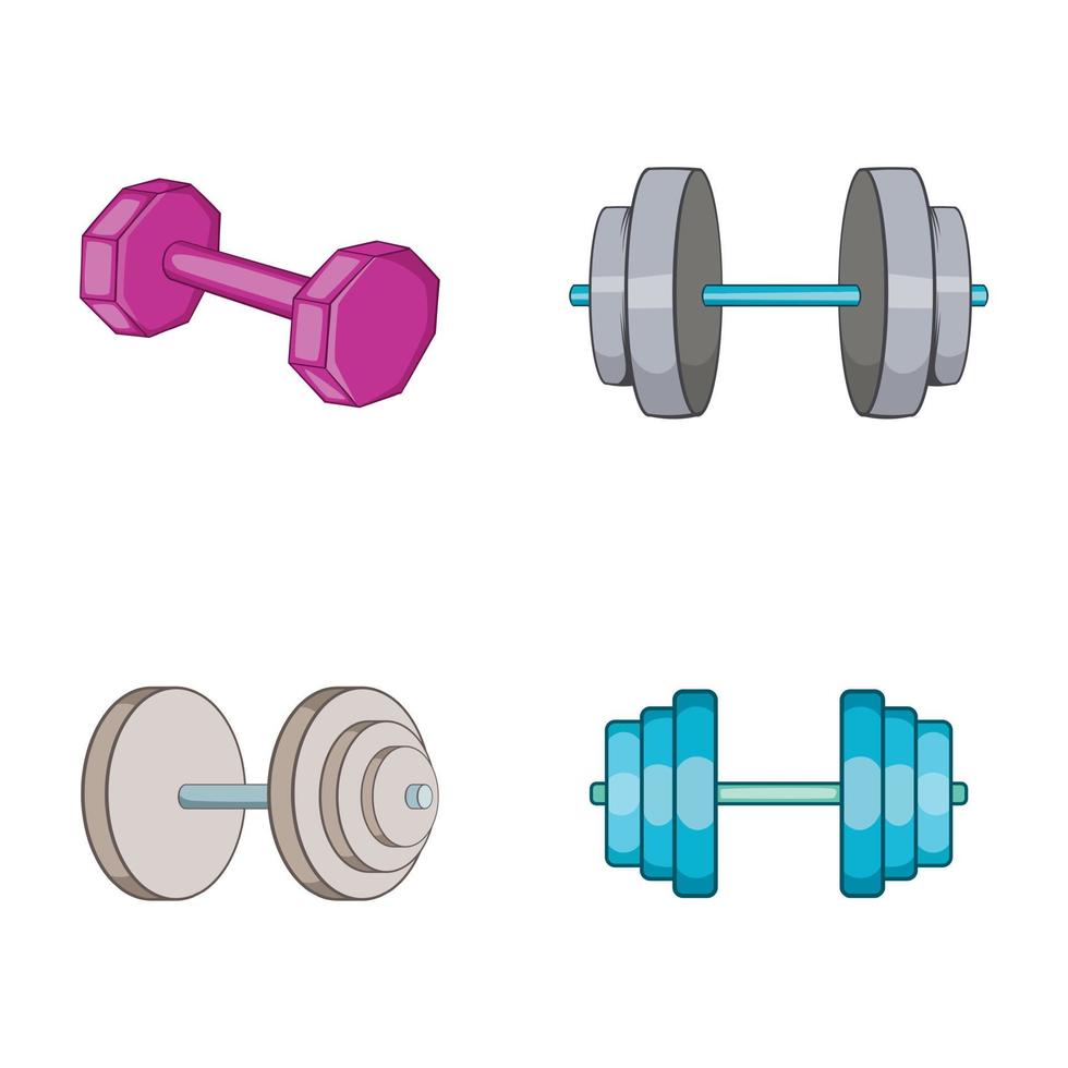 Dumb bells icon set, cartoon style vector