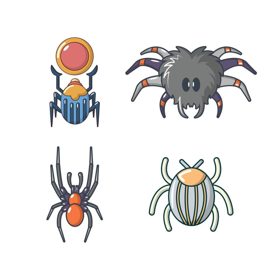 Bugs icon set, cartoon style vector