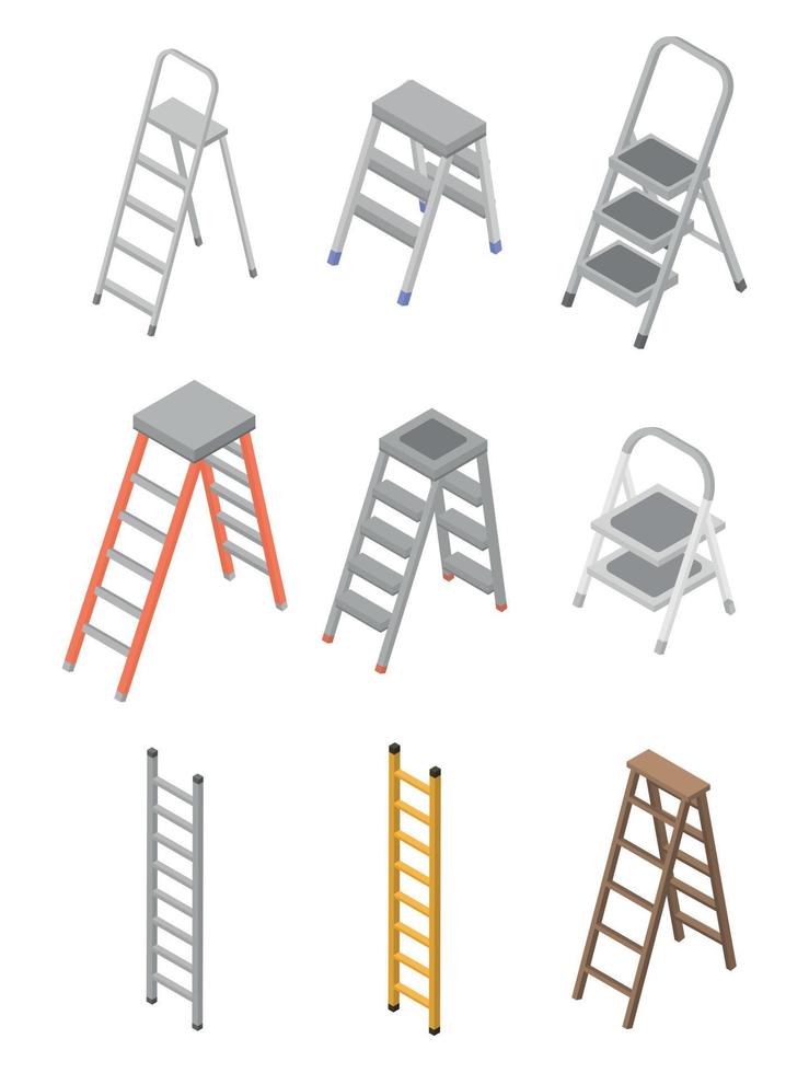 Ladder icons set, isometric style vector