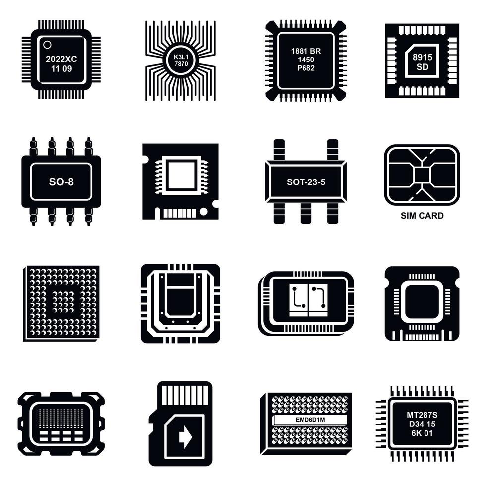 conjunto de iconos de chips de computadora, estilo simple vector