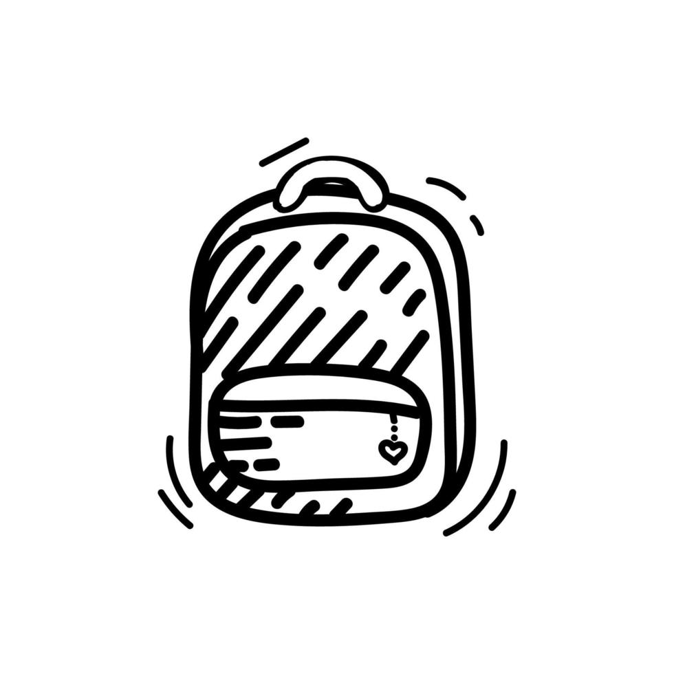 Backpack, hand-drawn in sketch style. Vector clip-art of a school or camping backpack. Monochrome. Backpack icon with doodle. Isolated element on white background