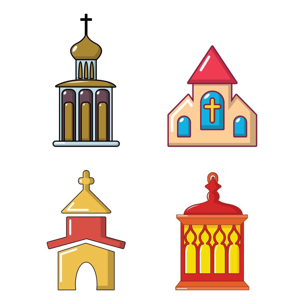Church icon set, cartoon style vector
