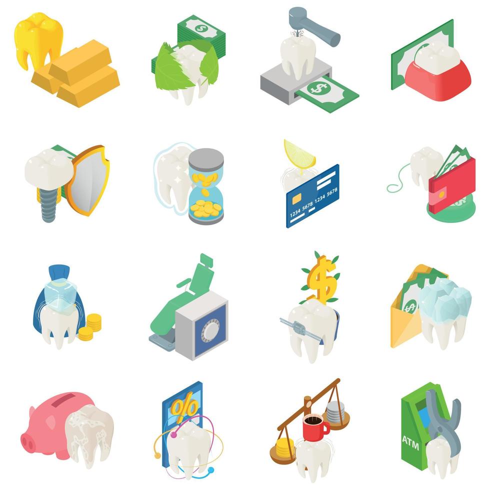 Top dentist icons set, isometric style vector