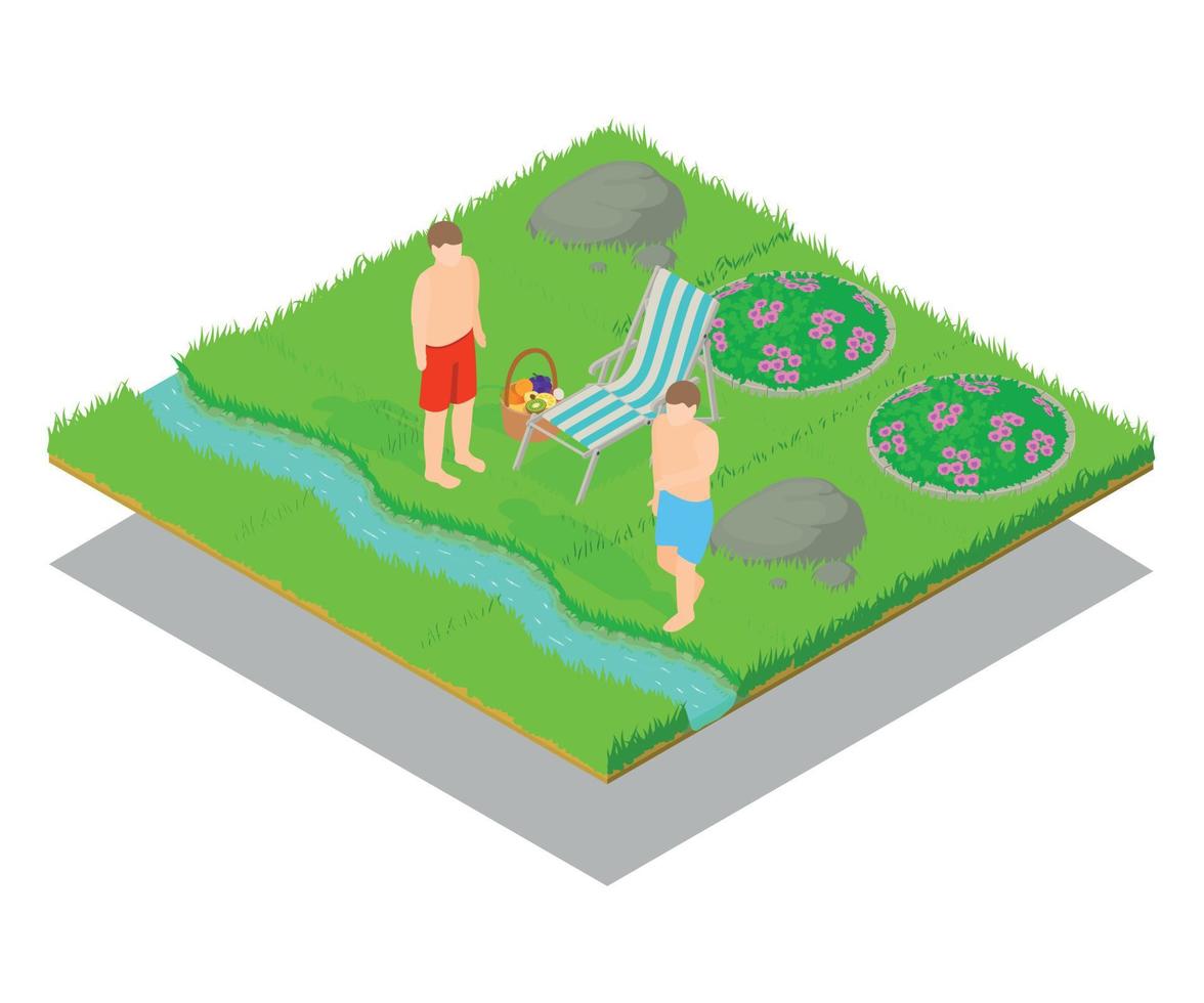 Outing concept banner, isometric style vector