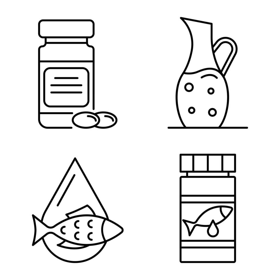 conjunto de iconos de aceite de pescado, estilo de esquema vector