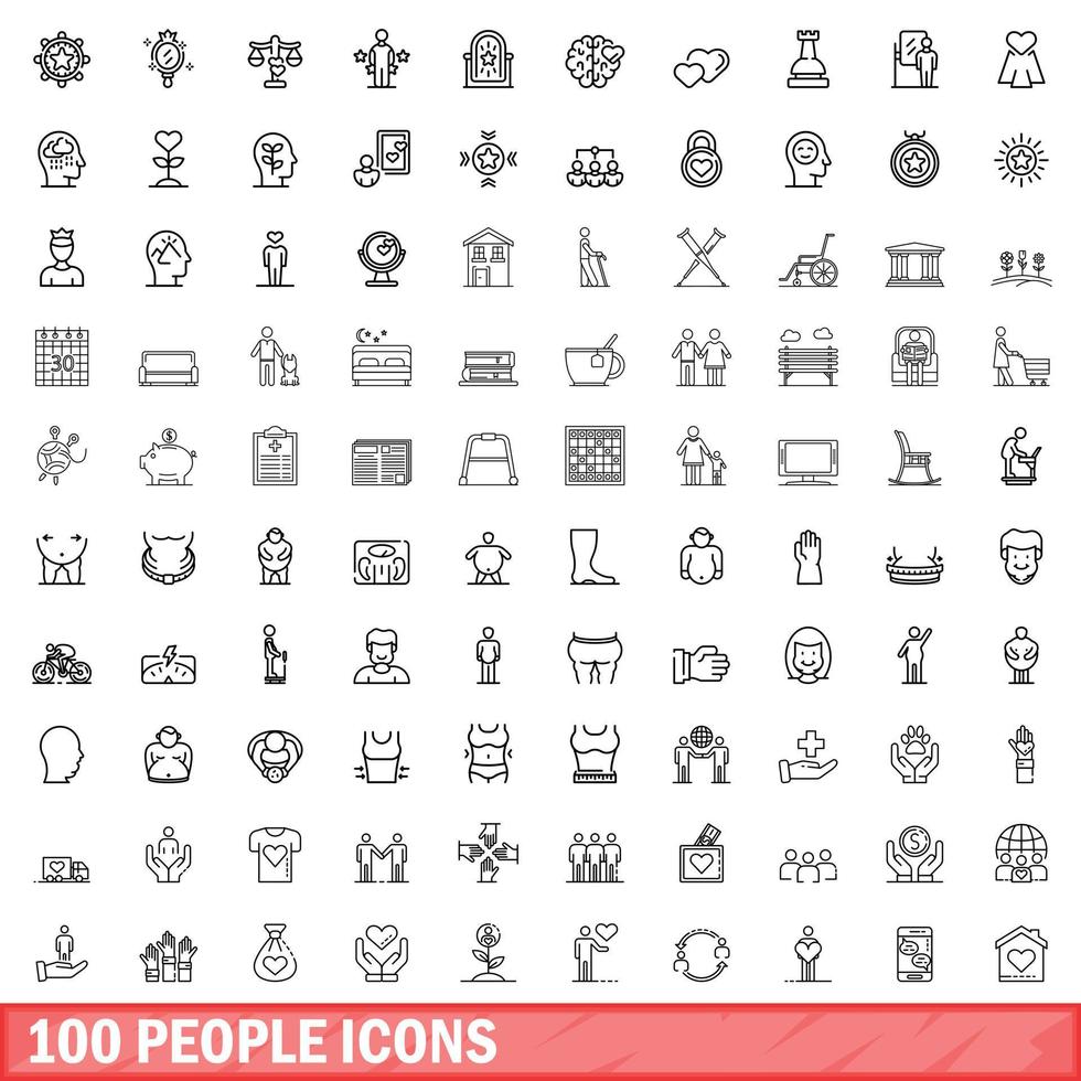 Conjunto de iconos de 100 personas, estilo de esquema vector