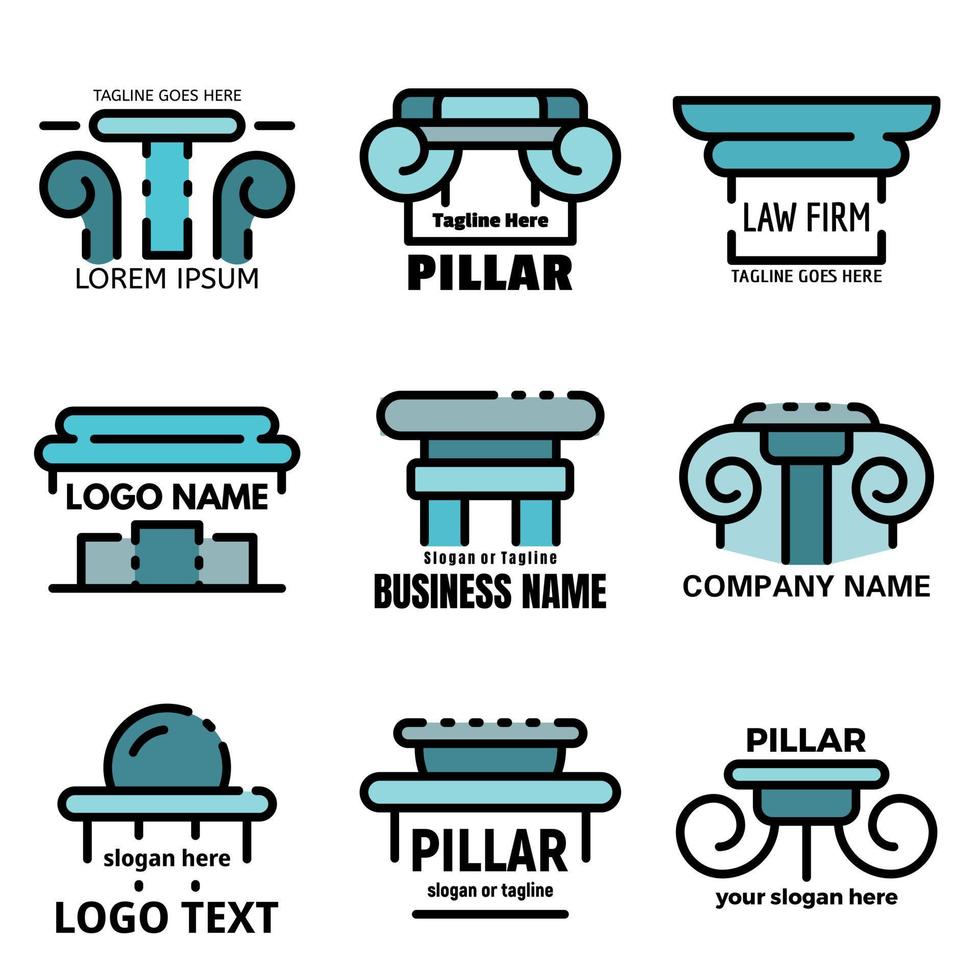 Pillar icons set line color vector