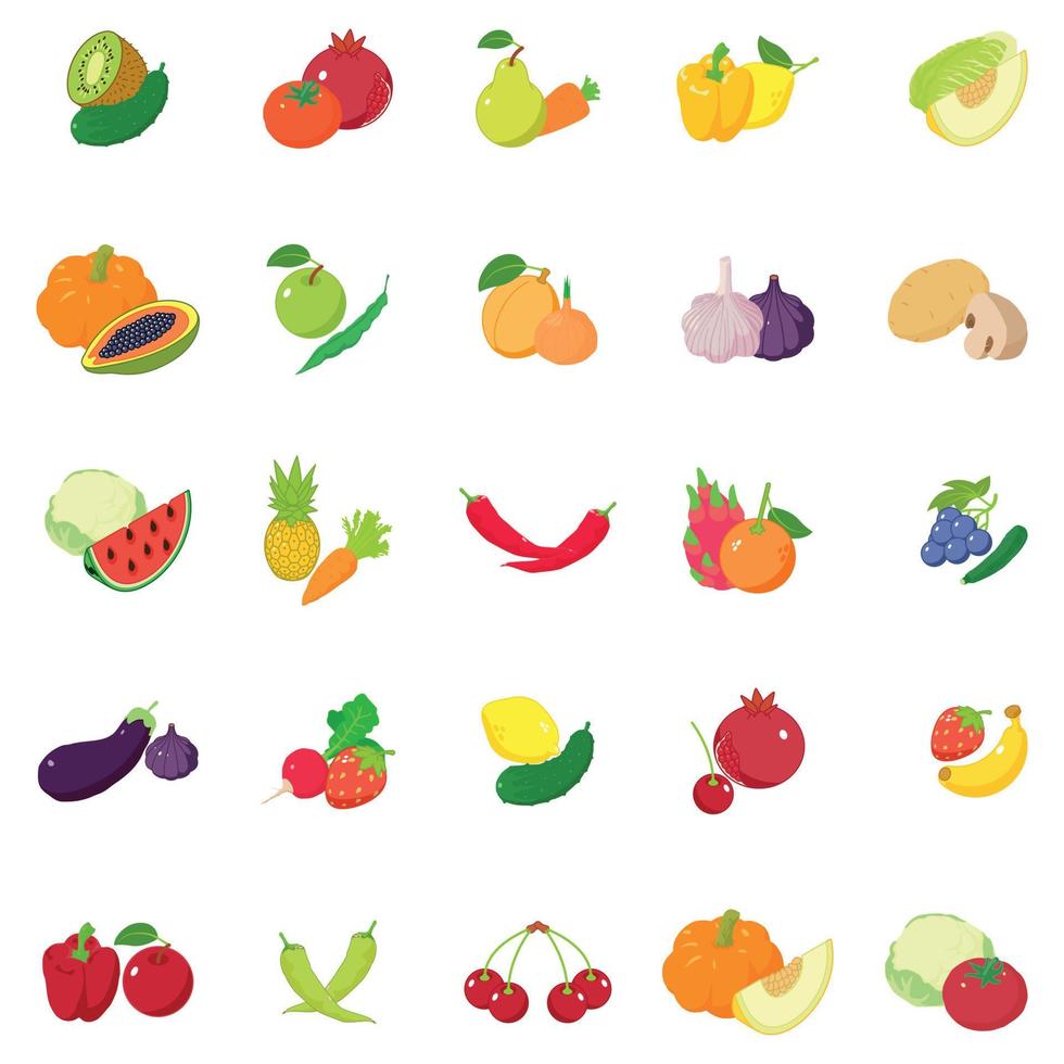 Fruit and vegetable icons set, isometric style vector