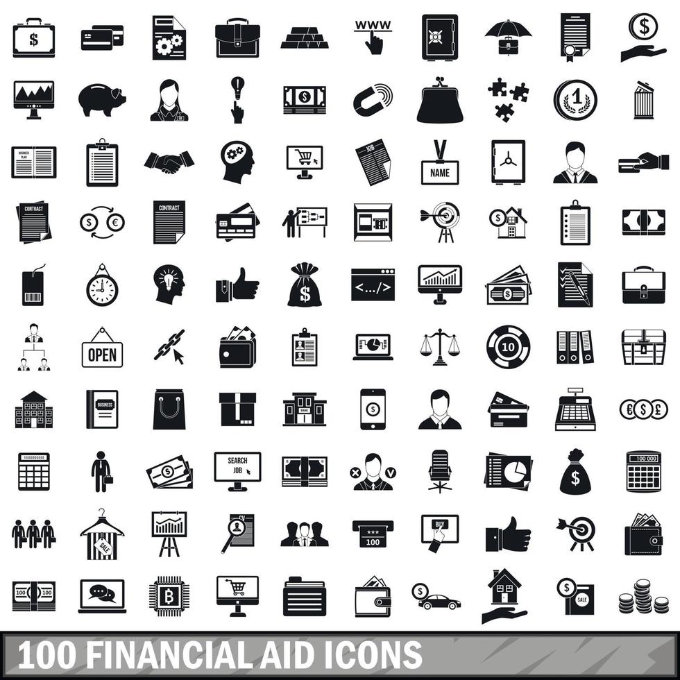 100 financial aid icons set, simple style vector